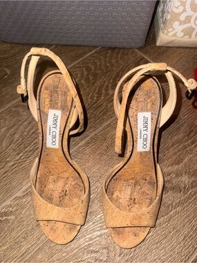 Jimmy Choo Cork Ankle-Strap Block Heel Sandals - Natural Cork